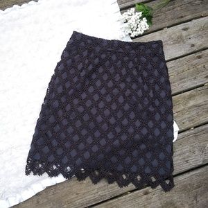 Vintage Burberry Black Lace Eyelet Skirt Wool